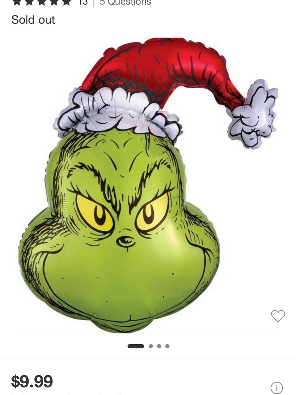 Holiday Grinch Face Foil Balloon - Green & Red